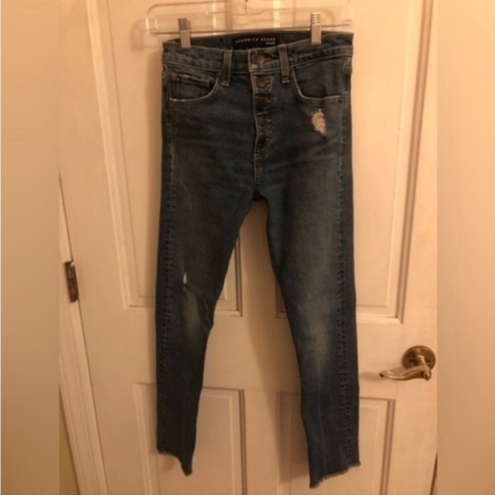 Veronica Beard Jeans Faye 11” Skinny Terrain Widistress in Dark Blue